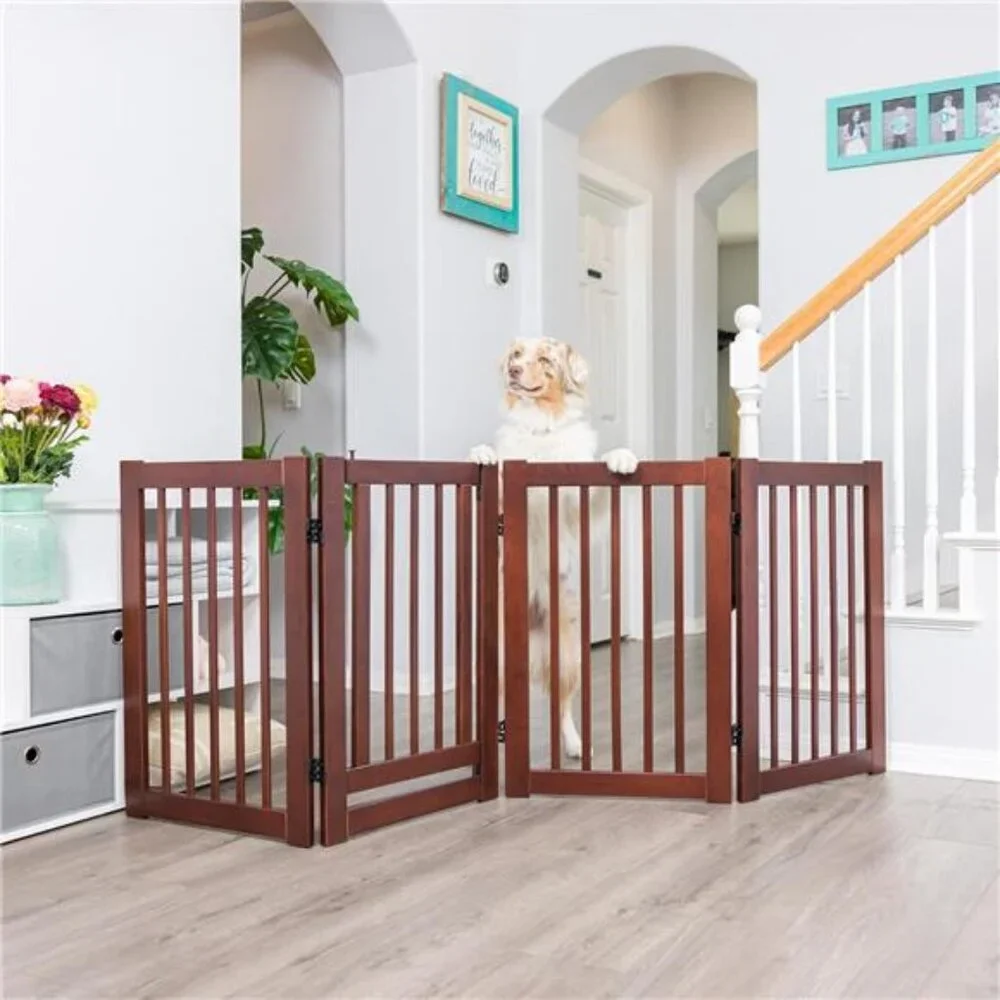 360 Configurable Dog Gate with Door–Indoor Freestanding WalkThrough Wood PetGate
